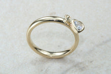 Load image into Gallery viewer, Petite yellow gold band with heart dropper, solid 9ct yellow gold and heart cubic zirconia. Perfect dress ring, ideal gift for any occasion