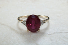 Load image into Gallery viewer, Ruby and Diamond dress ring, large 4 carat natural ruby with natural diamonds on the sides, perfect dress or statement ring, Ruby anniversry