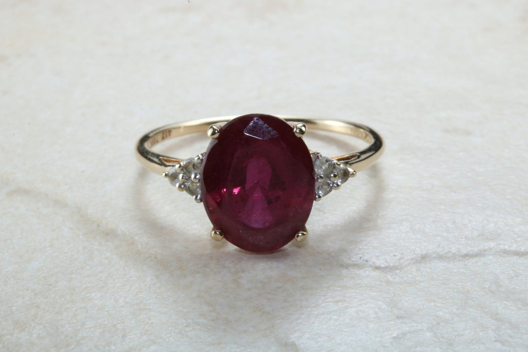 Ruby and Diamond dress ring, large 4 carat natural ruby with natural diamonds on the sides, perfect dress or statement ring, Ruby anniversry