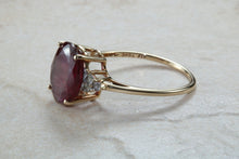 Load image into Gallery viewer, Ruby and Diamond dress ring, large 4 carat natural ruby with natural diamonds on the sides, perfect dress or statement ring, Ruby anniversry