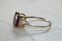 Load image into Gallery viewer, Ruby and Diamond dress ring, large 4 carat natural ruby with natural diamonds on the sides, perfect dress or statement ring, Ruby anniversry