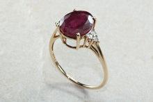 Load image into Gallery viewer, Ruby and Diamond dress ring, large 4 carat natural ruby with natural diamonds on the sides, perfect dress or statement ring, Ruby anniversry