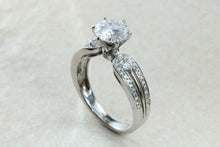 Load image into Gallery viewer, Stunning Charles and Colvard One carat Forever One Mossainte with natural diamonds set in this beautiful 18ct white gold ring