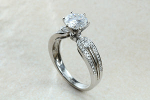 Stunning Charles and Colvard One carat Forever One Mossainte with natural diamonds set in this beautiful 18ct white gold ring