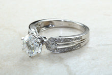 Load image into Gallery viewer, Stunning Charles and Colvard One carat Forever One Mossainte with natural diamonds set in this beautiful 18ct white gold ring
