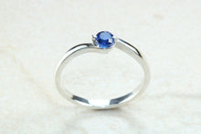 Load image into Gallery viewer, Dainty silver solitaire ring set with beautiful round Sapphire C Z, birthstone for May,ideal as promise ring. Perfect gift for all occasions