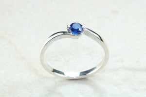 Dainty silver solitaire ring set with beautiful round Sapphire C Z, birthstone for May,ideal as promise ring. Perfect gift for all occasions
