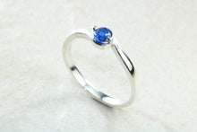 Load image into Gallery viewer, Dainty silver solitaire ring set with beautiful round Sapphire C Z, birthstone for May,ideal as promise ring. Perfect gift for all occasions