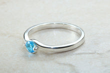 Load image into Gallery viewer, Dainty silver solitaire ring set with beautiful round Topaz C Z, birthstone for May,ideal as promise ring. Perfect gift for all occasions