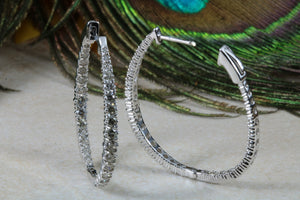 Very Large Full Diamond set White Gold Oval Hoop Earrings