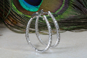 Very Large Full Diamond set White Gold Oval Hoop Earrings