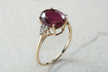 Load image into Gallery viewer, Ruby and Diamond dress ring, large 4 carat natural ruby with natural diamonds on the sides, perfect dress or statement ring, Ruby anniversry