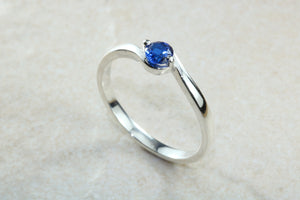 Dainty silver solitaire ring set with beautiful round Sapphire C Z, birthstone for May,ideal as promise ring. Perfect gift for all occasions