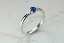 Load image into Gallery viewer, Dainty silver solitaire ring set with beautiful round Sapphire C Z, birthstone for May,ideal as promise ring. Perfect gift for all occasions