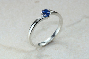 Dainty silver solitaire ring set with beautiful round Sapphire C Z, birthstone for May,ideal as promise ring. Perfect gift for all occasions