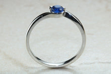 Load image into Gallery viewer, Dainty silver solitaire ring set with beautiful round Sapphire C Z, birthstone for May,ideal as promise ring. Perfect gift for all occasions