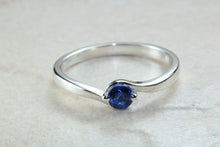 Load image into Gallery viewer, Dainty silver solitaire ring set with beautiful round Sapphire C Z, birthstone for May,ideal as promise ring. Perfect gift for all occasions