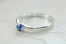 Load image into Gallery viewer, Dainty silver solitaire ring set with beautiful round Sapphire C Z, birthstone for May,ideal as promise ring. Perfect gift for all occasions