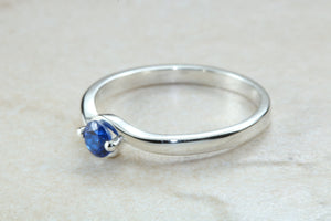 Dainty silver solitaire ring set with beautiful round Sapphire C Z, birthstone for May,ideal as promise ring. Perfect gift for all occasions