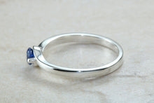 Load image into Gallery viewer, Dainty silver solitaire ring set with beautiful round Sapphire C Z, birthstone for May,ideal as promise ring. Perfect gift for all occasions