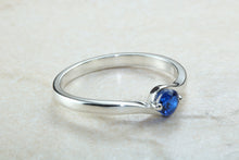 Load image into Gallery viewer, Dainty silver solitaire ring set with beautiful round Sapphire C Z, birthstone for May,ideal as promise ring. Perfect gift for all occasions
