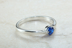 Dainty silver solitaire ring set with beautiful round Sapphire C Z, birthstone for May,ideal as promise ring. Perfect gift for all occasions