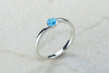 Load image into Gallery viewer, Dainty silver solitaire ring set with beautiful round Topaz C Z, birthstone for May,ideal as promise ring. Perfect gift for all occasions
