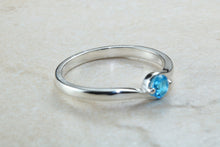 Load image into Gallery viewer, Dainty silver solitaire ring set with beautiful round Topaz C Z, birthstone for May,ideal as promise ring. Perfect gift for all occasions
