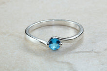 Load image into Gallery viewer, Dainty silver solitaire ring set with beautiful round Topaz C Z, birthstone for May,ideal as promise ring. Perfect gift for all occasions