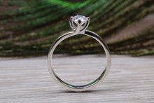 Load image into Gallery viewer, Silver solitaire twist style ring set with beautiful round Diamond white C Z, birthstone for April,ideal as promise, engagement