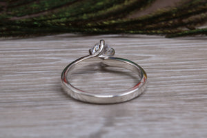 Silver solitaire twist style ring set with beautiful round Diamond white C Z, birthstone for April,ideal as promise, engagement