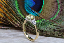 Load image into Gallery viewer, All Natural and Non Treated Yellow Sapphire and Pear Drop cut Diamond Trilogy Ring