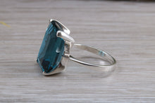 Load image into Gallery viewer, Large 14ct London Blue Topaz set White Gold Ring