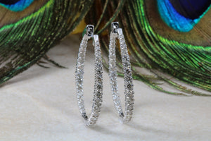 Very Large Full Diamond set White Gold Oval Hoop Earrings