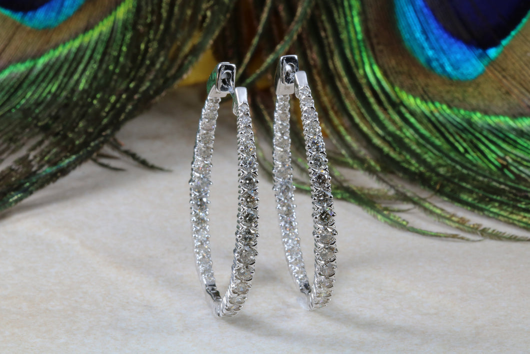 Very Large Full Diamond set White Gold Oval Hoop Earrings