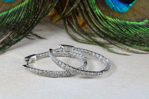 Very Large Full Diamond set White Gold Oval Hoop Earrings