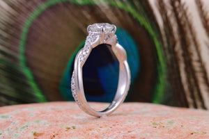 Beautiful Charles and Colvard Mossainte with natural diamonds platinum engement ring,best Forever One grade Diamond