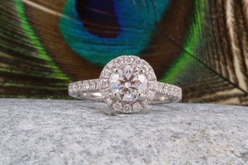 One carat Moissanite Diamond and Natural Diamonds set Halo Ring