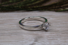 Load image into Gallery viewer, Silver solitaire twist style ring set with beautiful round Diamond white C Z, birthstone for April,ideal as promise, engagement