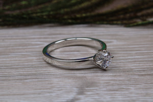 Silver solitaire twist style ring set with beautiful round Diamond white C Z, birthstone for April,ideal as promise, engagement
