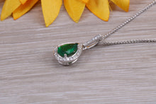 Load image into Gallery viewer, Emerald and Diamond Halo set 18ct White Gold Necklace