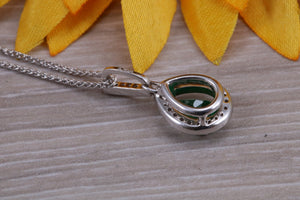 Emerald and Diamond Halo set 18ct White Gold Necklace