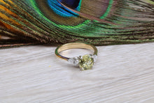 Load image into Gallery viewer, All Natural and Non Treated Yellow Sapphire and Pear Drop cut Diamond Trilogy Ring