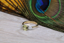 Load image into Gallery viewer, All Natural and Non Treated Yellow Sapphire and Pear Drop cut Diamond Trilogy Ring