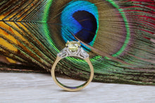 Load image into Gallery viewer, All Natural and Non Treated Yellow Sapphire and Pear Drop cut Diamond Trilogy Ring
