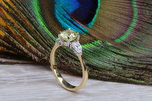 Load image into Gallery viewer, All Natural and Non Treated Yellow Sapphire and Pear Drop cut Diamond Trilogy Ring