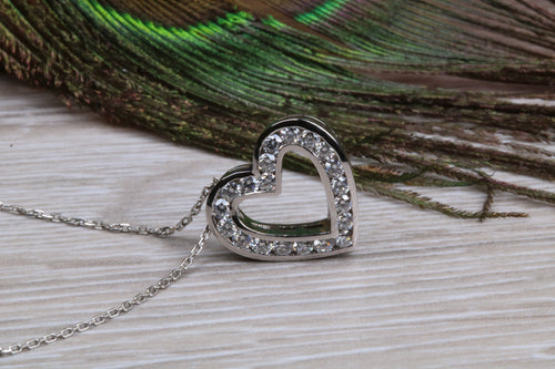 Diamond set love heart necklace, half carat diamonds and set in 18ct white gold, ideal gift for all of lifes occasions
