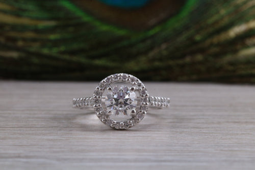 Stunning One carat Moissanite Diamond Halo set with Natural Diamonds Ring in Platinum