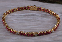 Load image into Gallery viewer, The Ultimate Ruby and Diamond set line bracelet, all natural non treated Rubies with D VVS1 grade natural diamonds set in 18ct yellow gold