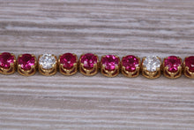 Load image into Gallery viewer, The Ultimate Ruby and Diamond set line bracelet, all natural non treated Rubies with D VVS1 grade natural diamonds set in 18ct yellow gold